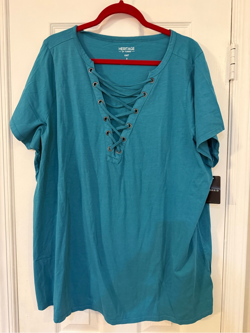 torrid Teal Lace-Up V-Neck Short Sleeve Top